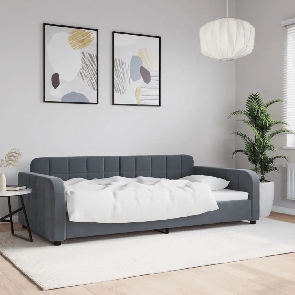 Letto Da Giorno Grigio Scuro 100x200 Cm İn Velluto /