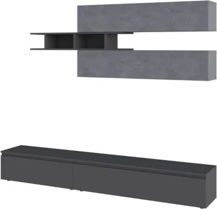 Parete Attrezzata 206 Cm Base TV E Pensili Antracite E Cemento Venus