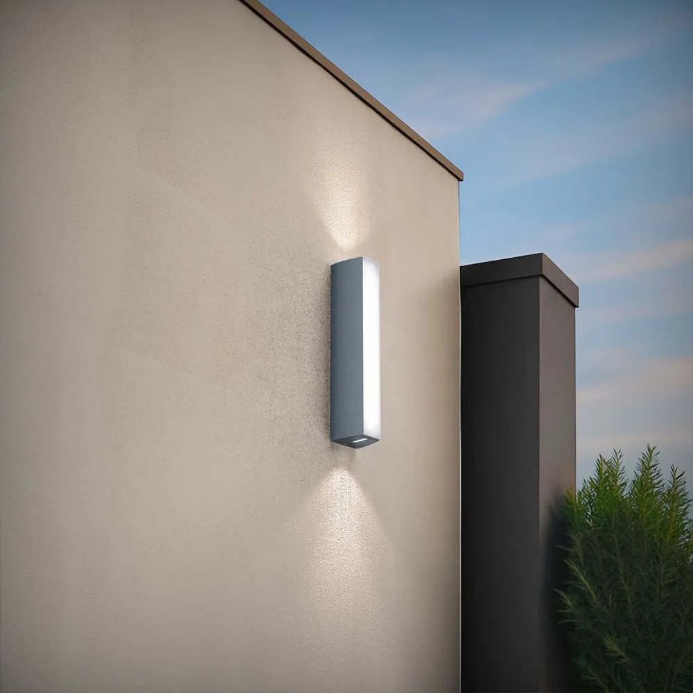 Applique Bidirezionale Grigia 12W CCT, IP65 da esterno - Serie FILO Colore Bianco Variabile CCT