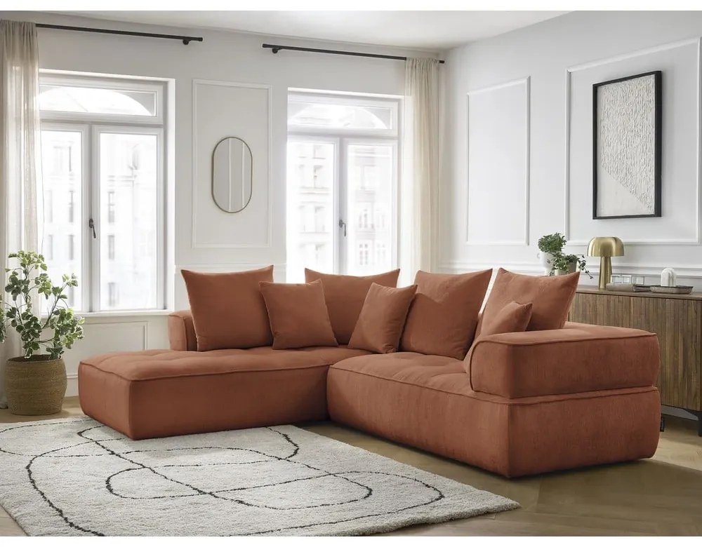 Divano angolare color terracotta (penisola a sinistra/a L) con rivestimento in ciniglia Whesley – Bobochic Paris