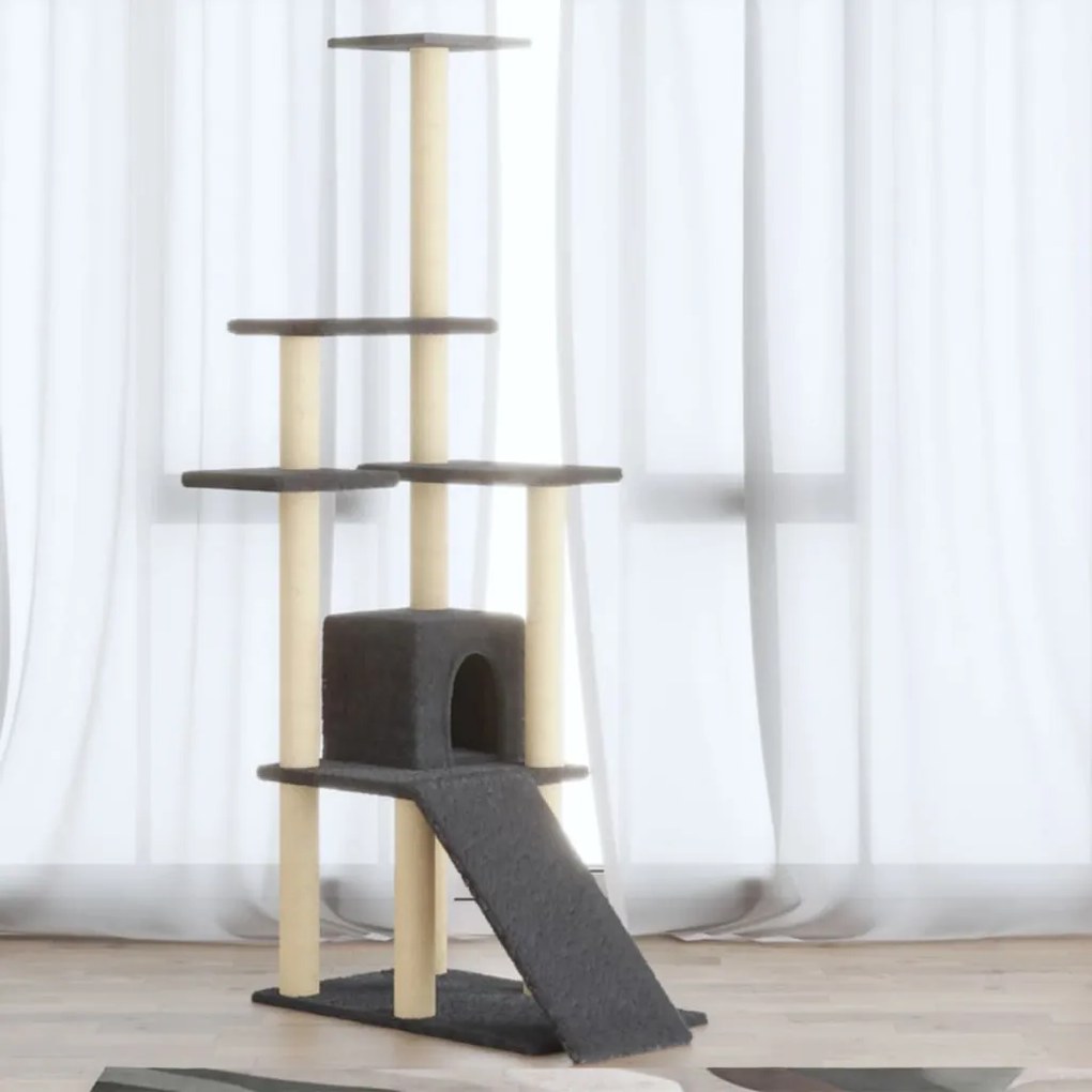 Albero per gatti con tiragraffi in sisal grigio scuro 155 cm