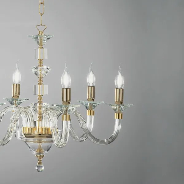 Lampada a sospensione GALA D72 cm in vetro lavorato a mano con dettagli in metallo 6 LUCI ORO