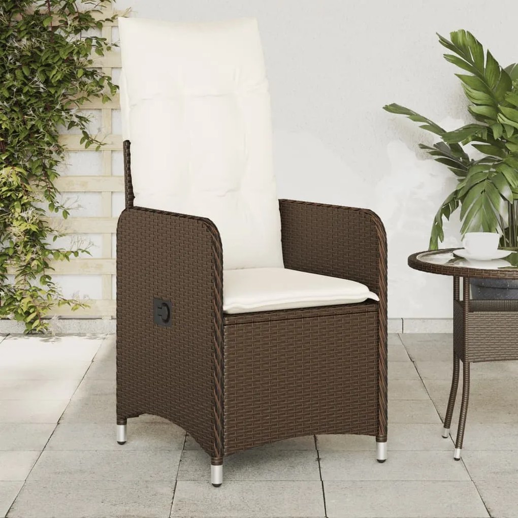 Sedia reclinabile da giardino con cuscini marrone in polyrattan