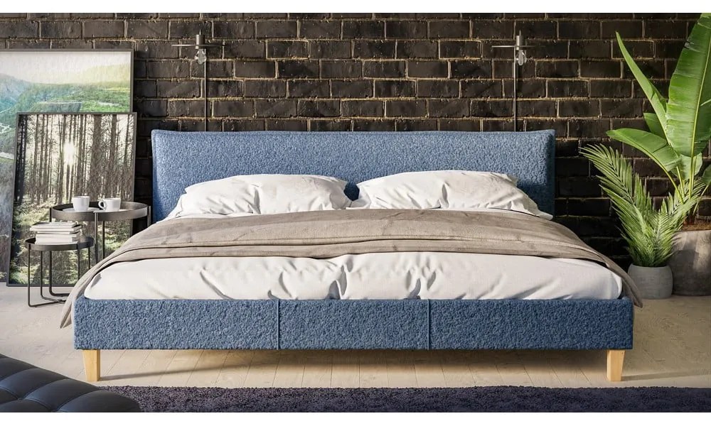 Letto matrimoniale imbottito blu con griglia 200x200 cm Tina - Ropez