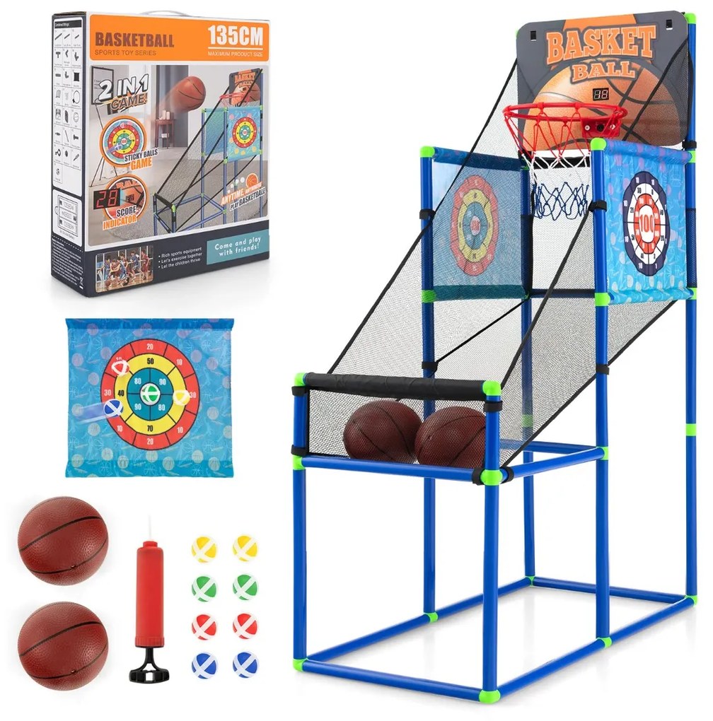 Costway Macchina da pallacanestro per bambini, Set giochi per basket e palline attaccanti con segnapunti elettronico