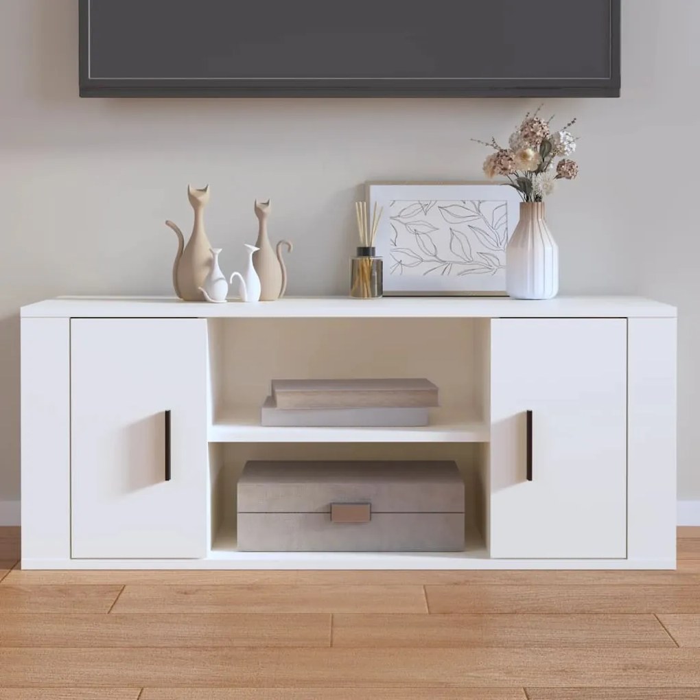 Mobile Porta Tv Bianco 100x35x40 Cm İn Legno Multistrato /