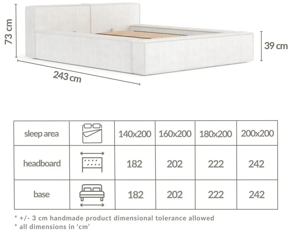 Letto matrimoniale imbottito beige con contenitore e rete inclusi 140x200 cm Voliera – Maison de Rêve