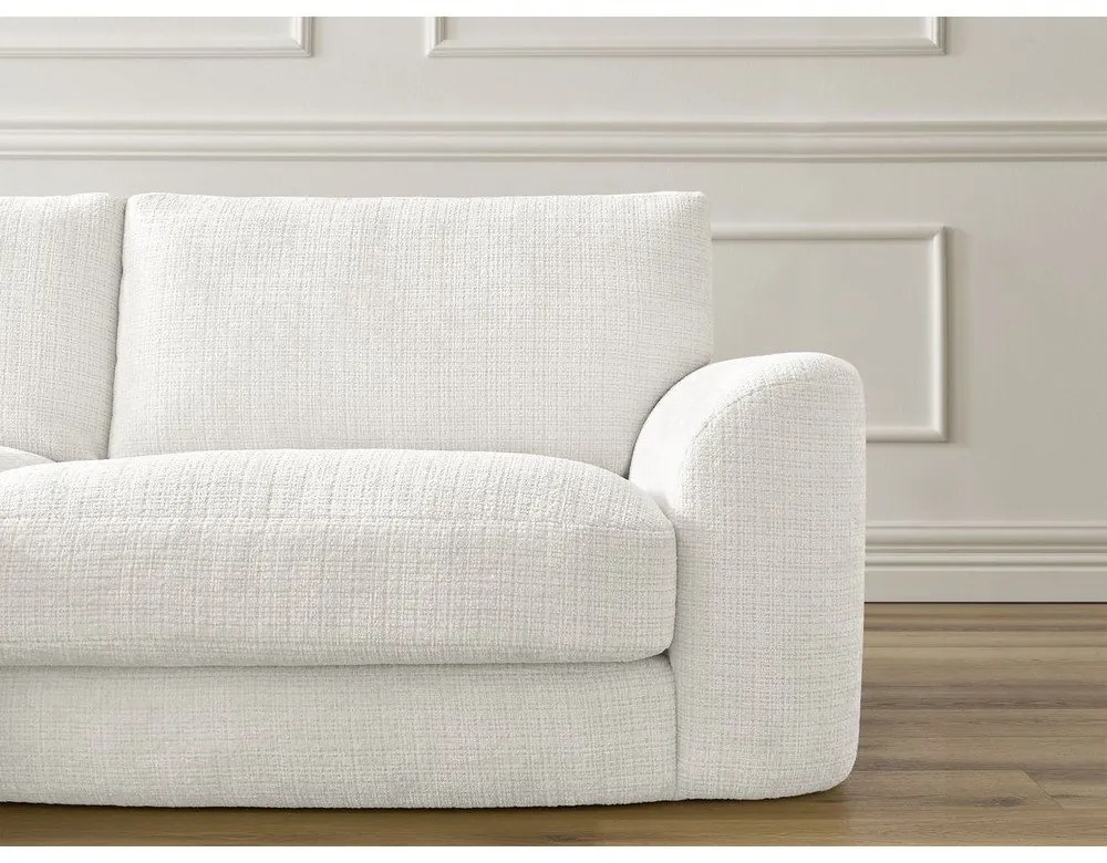 Divano angolare bianco (con penisola a sinistra/con chaise lounge) con rivestimento in ciniglia Leonore – Bobochic Paris