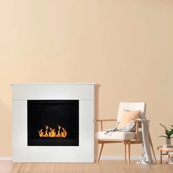 Camino a bioetanolo da terra in legno bianco Made in Italy Michelangelo 96x36x90h