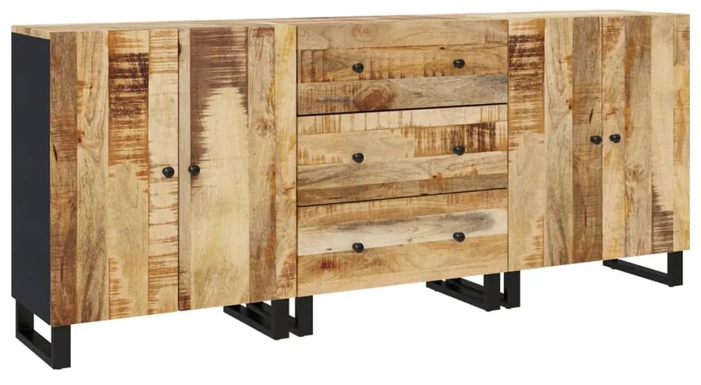 Credenze 3 pz in legno di mango grezzo