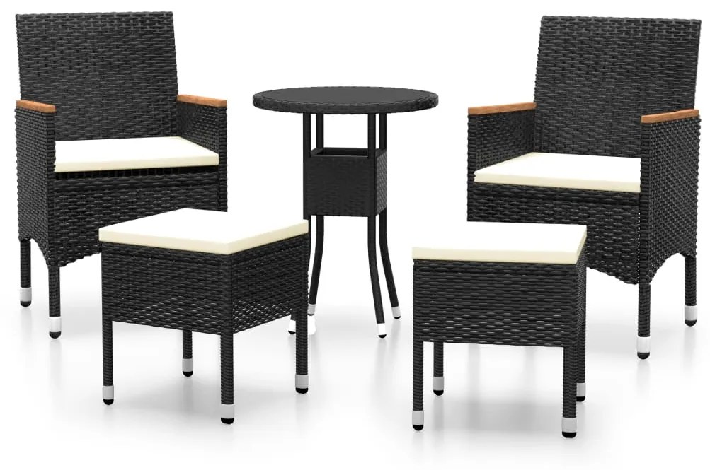 Set divani da giardino 5 pz in polyrattan nero