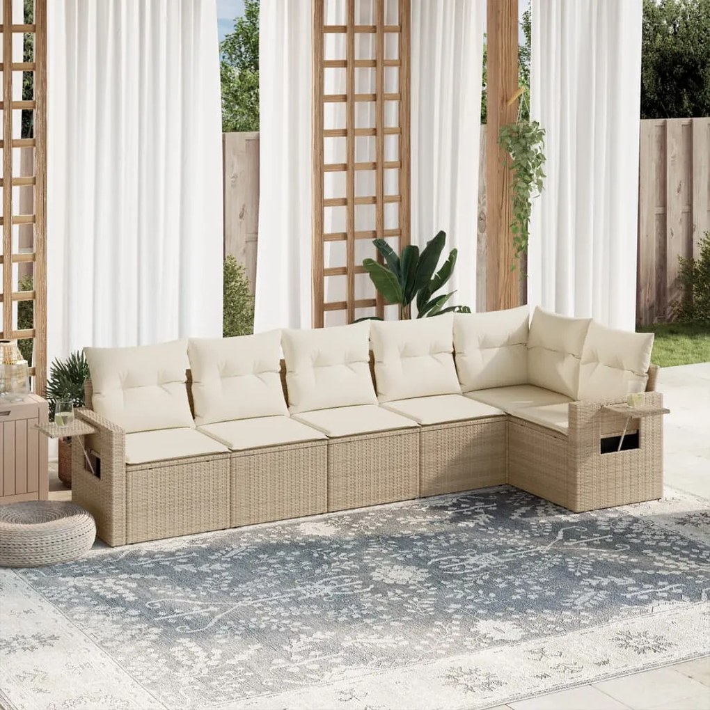 Set divano da giardino 6 pz con cuscini beige in polyrattan