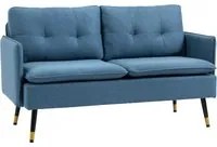 Divano 2 Posti 139x68x80 cm con Cuscini Imbottiti e Gambe in Acciaio in Tessuto Blu Scuro