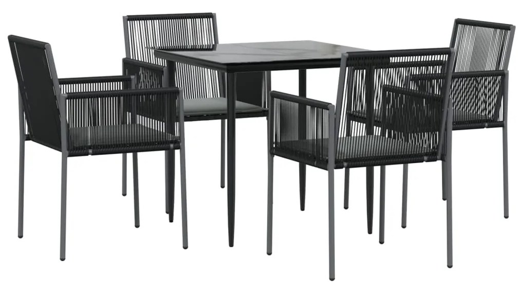 Set pranzo giardino 5 pz con cuscini polyrattan e acciaio nero