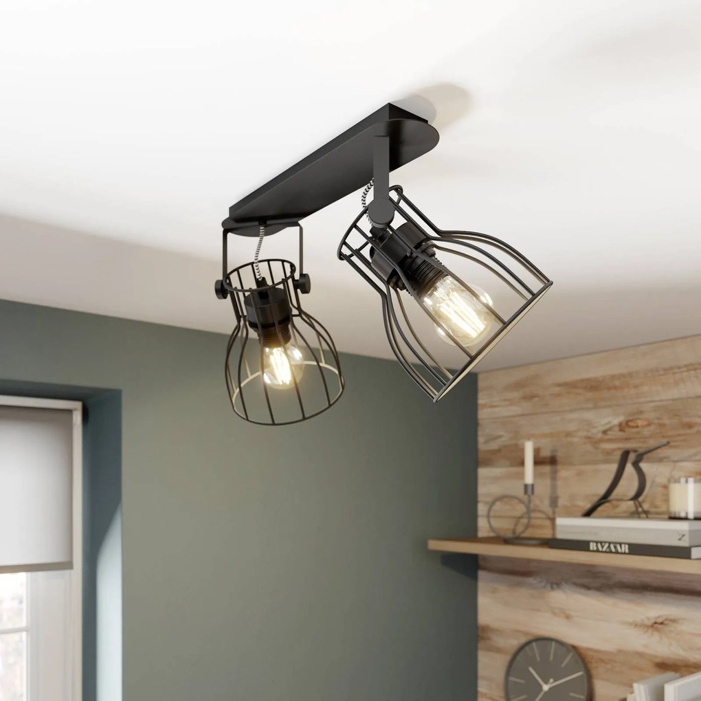 TK Lighting Plafoniera Alano, nera, 2 luci