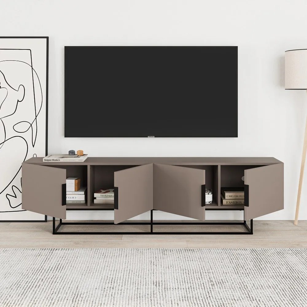 Tavolo TV grigio-beige 200x55 cm Titan - Marckeric