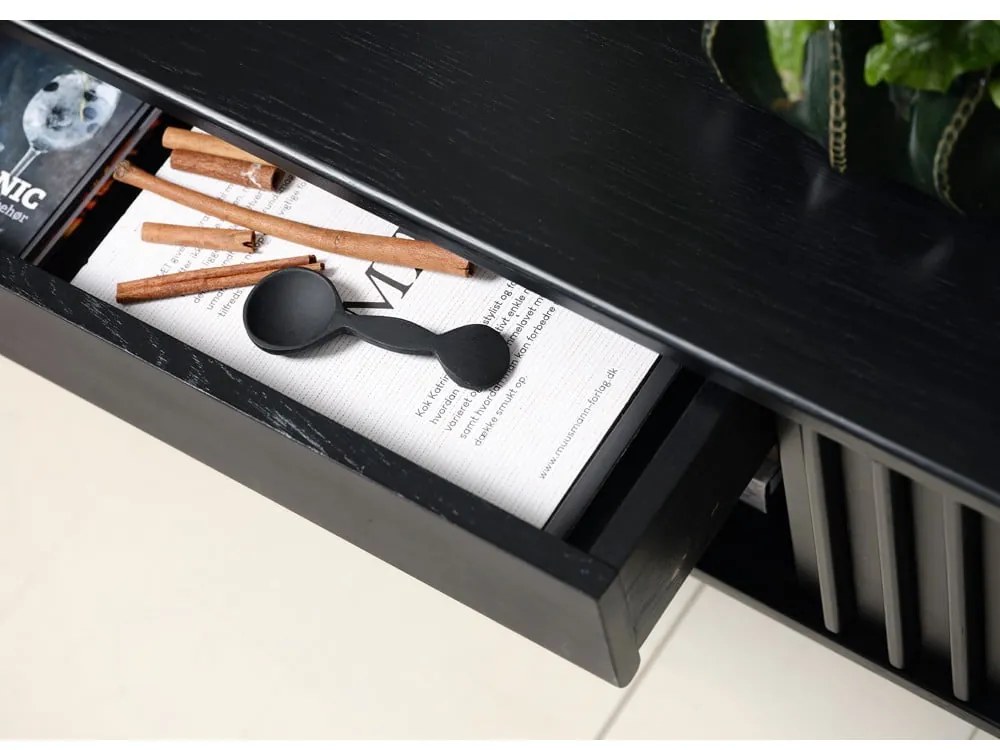 Tavolo TV nero in rovere 48x160 cm Siena - Unique Furniture