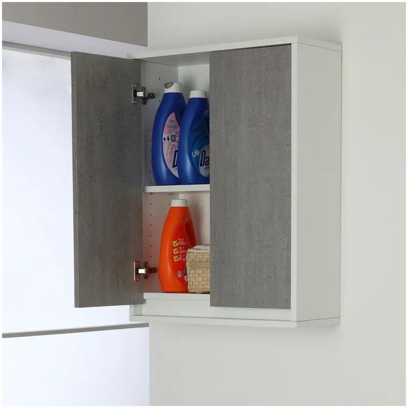 Pensile Salvaspazio Grigio da Bagno 2 Ante 60 cm Struttura Bianco Opaco