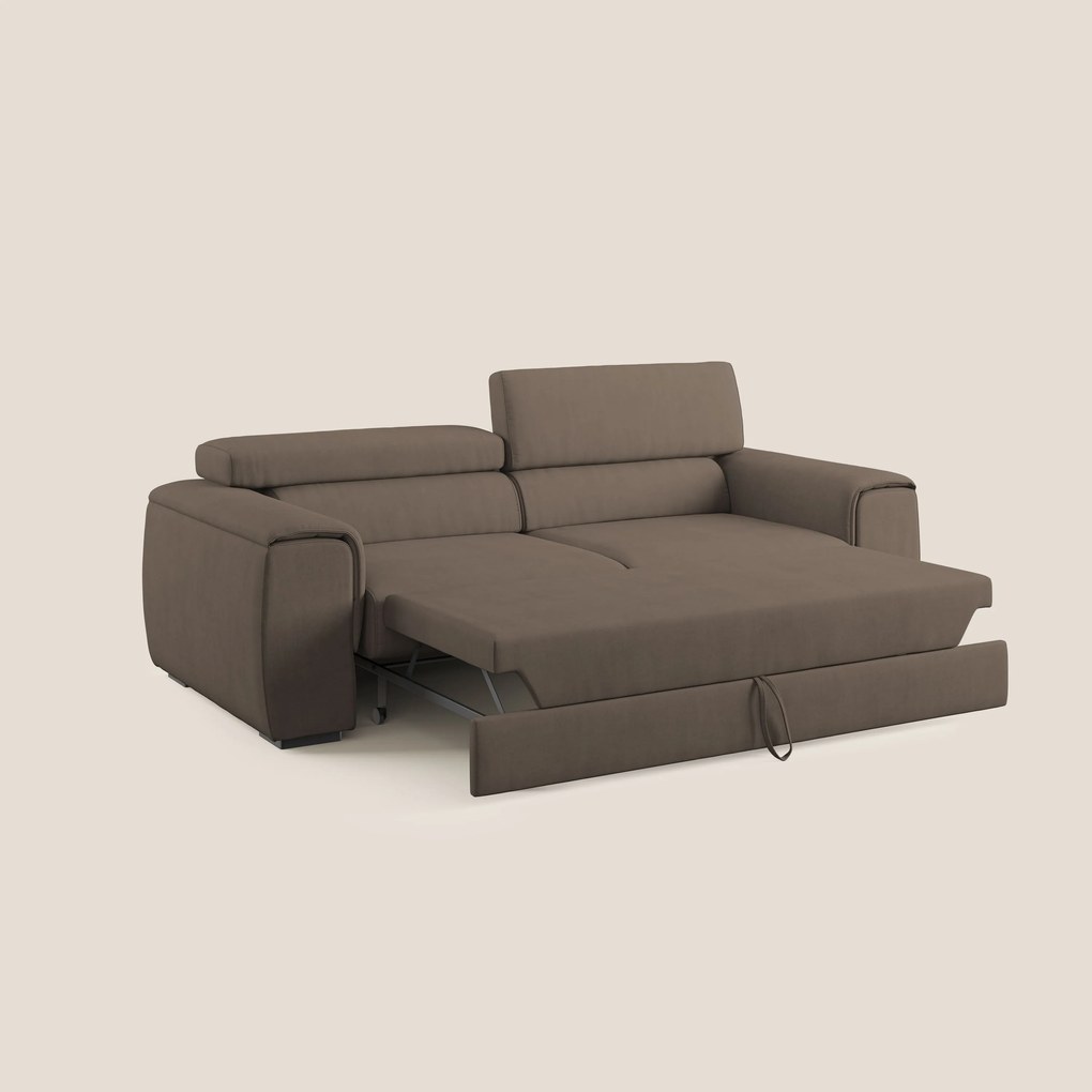 Zeno Divano con pouf estraibile poggiapiedi in tessuto morbido impermeabile T02 marrone