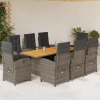 Set da Pranzo da Giardino 9 pz con Cuscini in Polyrattan Grigio 3212507