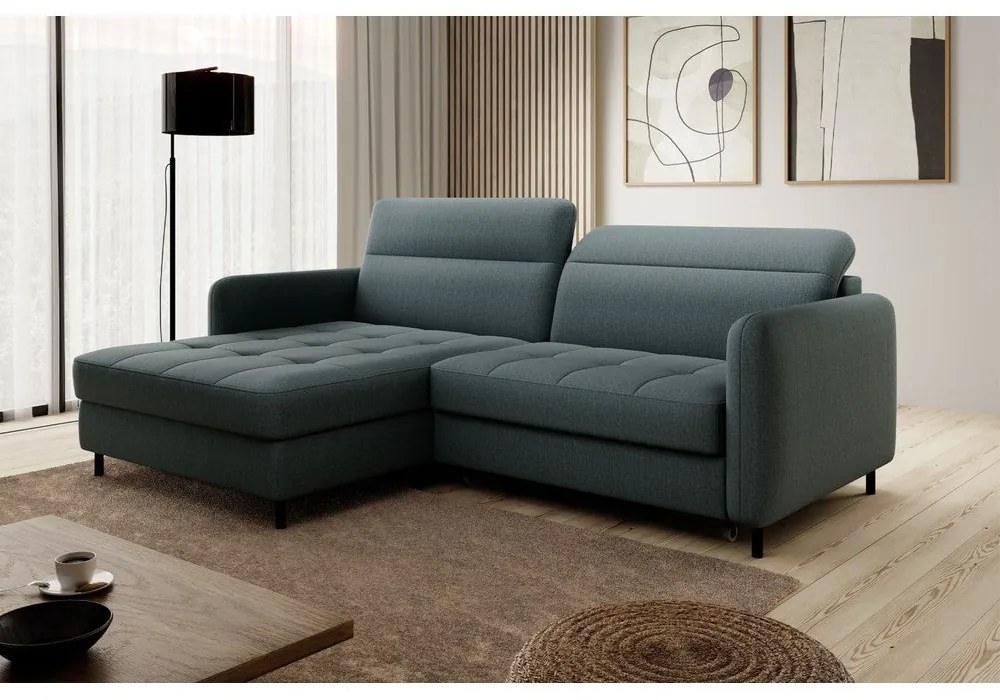 Divano angolare verde polveroso allungabile/con contenitore (con penisola a sinistra/con chaise lounge) e rivestimento in velluto Gomsi – ELTAP
