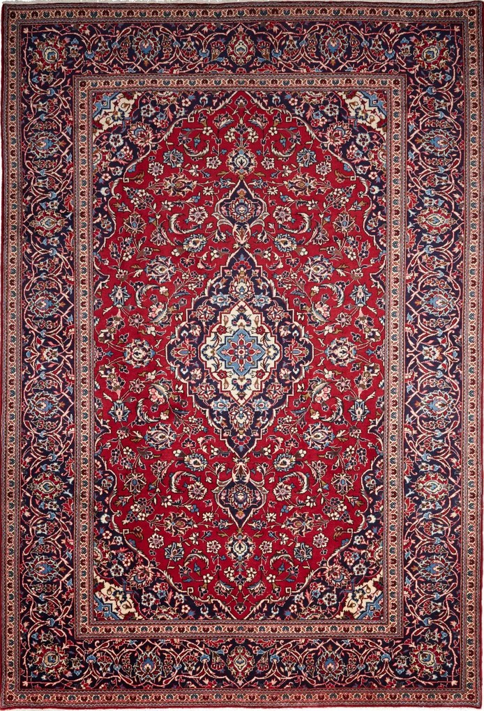 Kashan Tappeto 250x360 Rosso (Iran) Annodato A Mano