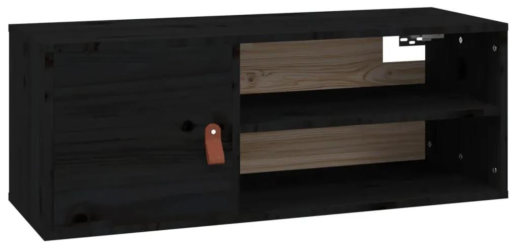 Pensile nero 80x30x30 cm in legno massello di pino