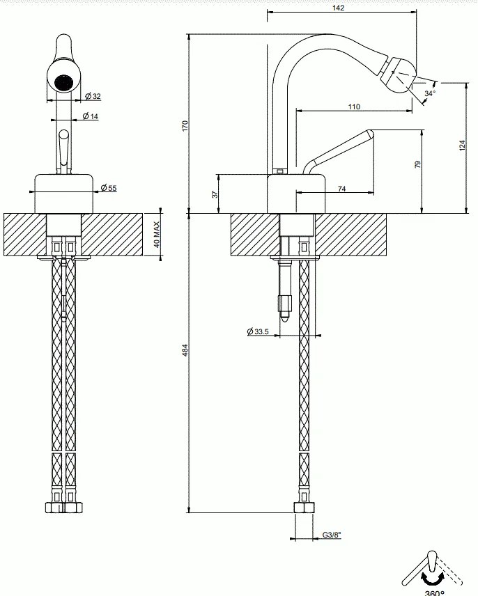 Miscelatore Bidet Senza Scarico Con Flessibili Di Collegamento Cromo Goccia 33607 Gessi