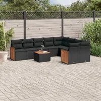 Set Divani da Giardino 10pz con Cuscini in Polyrattan Nero 3260389