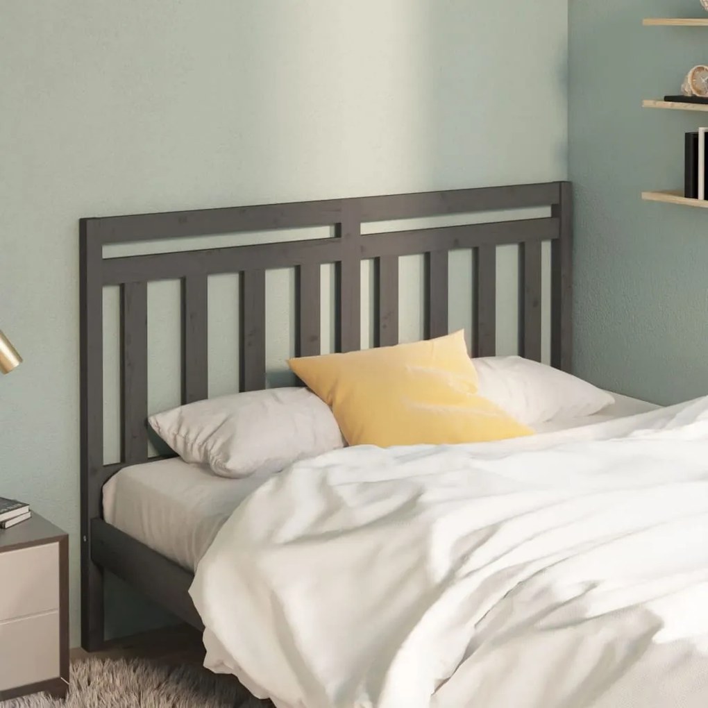 Testiera Per Letto Grigia 126x4x100cm İn Legno Massello Di Pino /