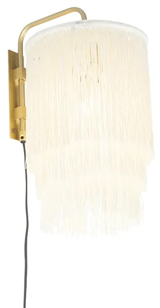 Lampada da parete orientale oro con paralume color crema e frange - Franxa