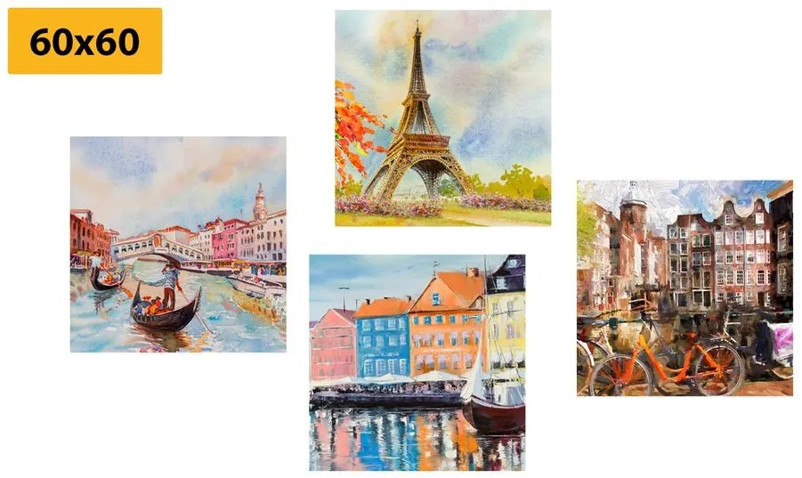 Set di quadri – Città dipinte in colori pastello