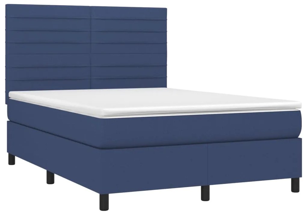 Letto a Molle con Materasso e LED Blu 140x200 cm in Tessuto