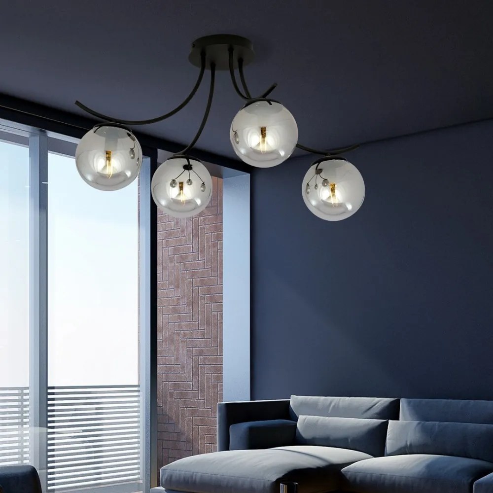 Lampadario da Soffitto in Acciaio e Vetro BOSTON 4 Nero 4xE14 Colore delle Sfere Grafite