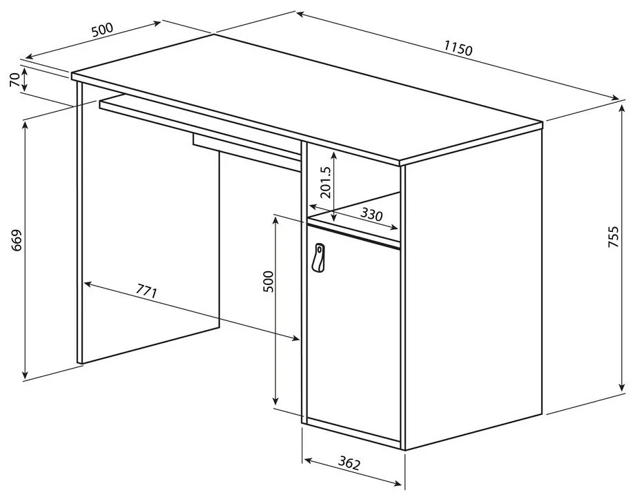 Tavolo da lavoro con piano in rovere 50x115 cm Oxford - TemaHome