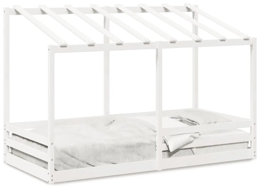 Letto Bambini Con Tetto Bianco 100x200 Cm Legno Massello Pino /