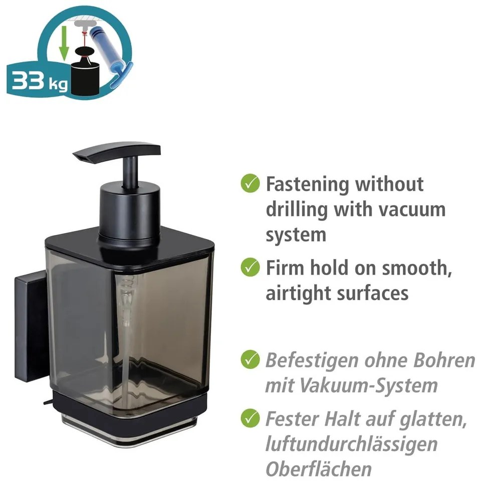 Dispenser di sapone in plastica autoportante nero 340 ml Quadro - Wenko