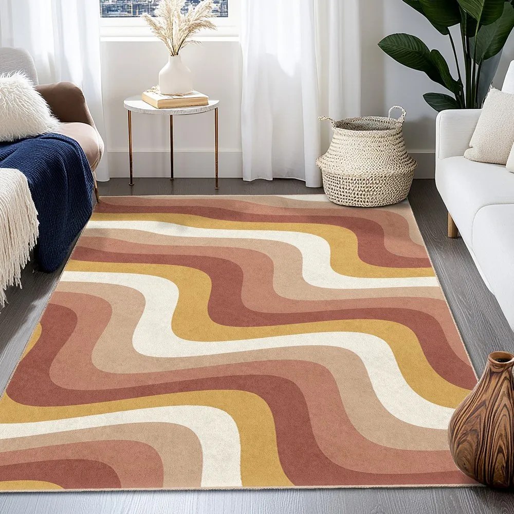 Passatoia giallo ocra e rosa polveroso lavabile 80x200 cm Creamy Strawberry Swirl – Mila Home