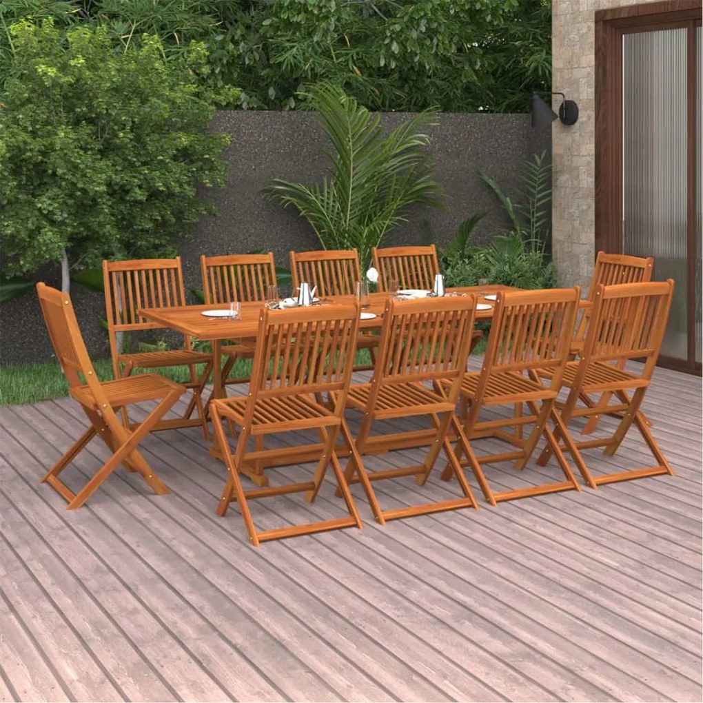 Set pranzo da giardino 11 pz in legno massello di acacia