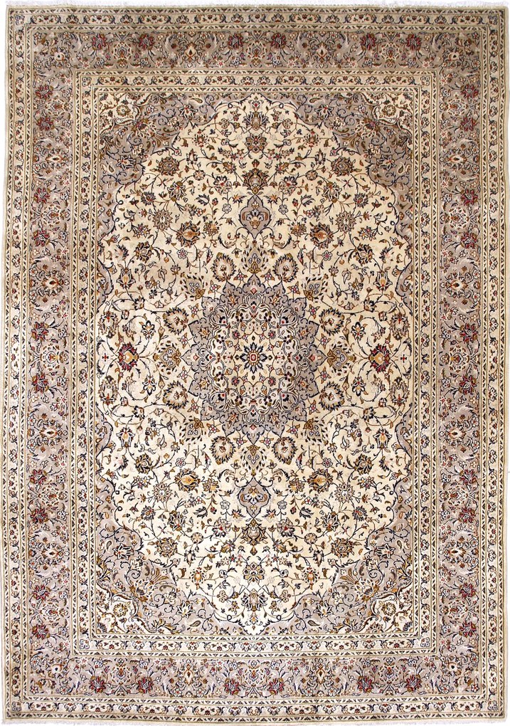 Kashan Tappeto 350x250 Beige (Iran) Annodato A Mano