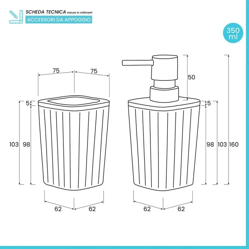 Set accessori bagno nero in plastica e bambù 5 pezzi – Show