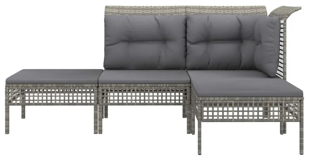 Set divani da giardino 4 pz con cuscini in polyrattan grigio