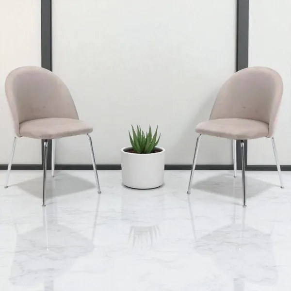 Sedia da pranzo in velluto Tortora con gambe in metallo Cromo - PARIS 2 sedie