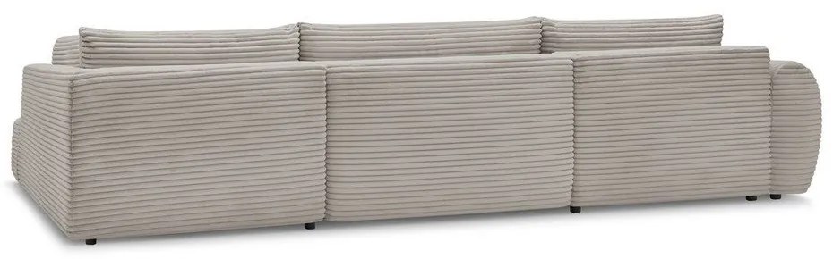 Divano angolare in grigio chiaro/beige allungabile (con penisola a sinistra/a forma di "U") con rivestimento in velluto a coste Lucien – Bobochic Paris