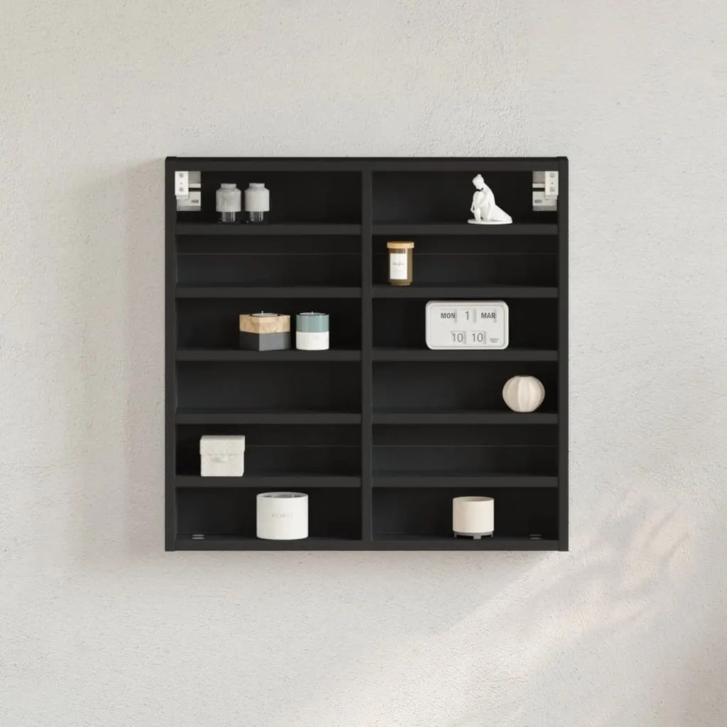 Armadietto Con Vetrina Nero 60x8,5x58 Cm İn Legno Multistrato /
