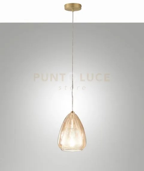 Britton lampadario a sospensione in vetro ambra d.22cm 1 luce atta...