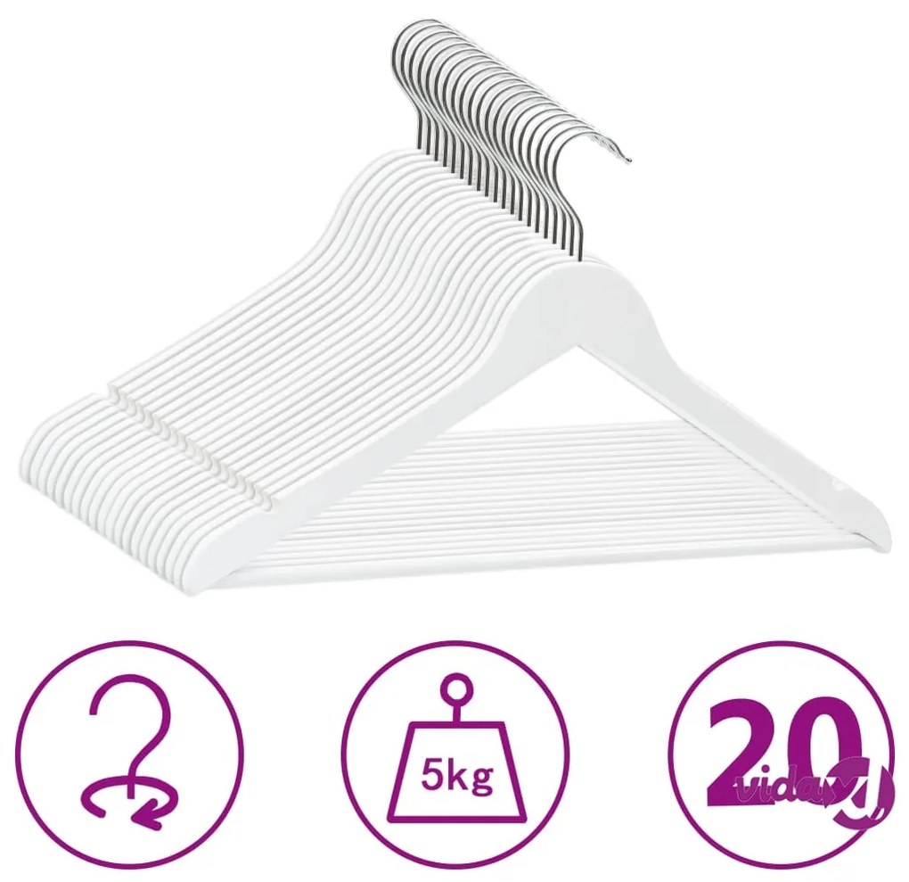vidaXL Set Appendiabiti 20 pz Antiscivolo Bianchi in Legno Massello