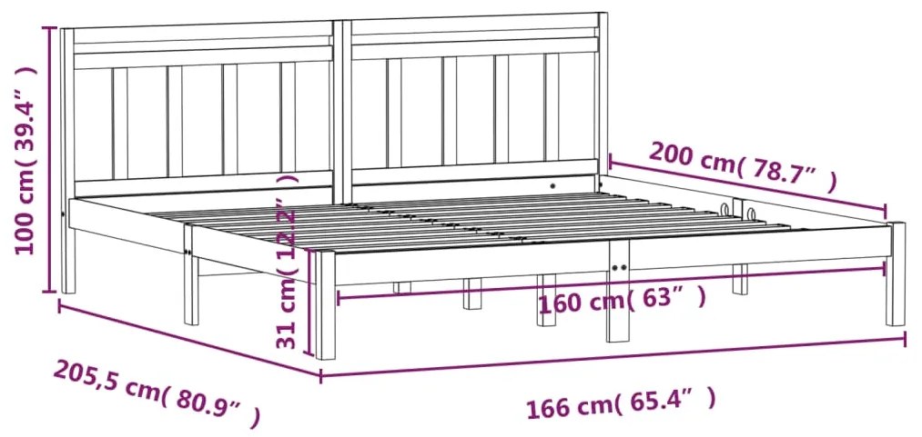 Giroletto Grigio in Legno Massello di Pino 160x200 cm