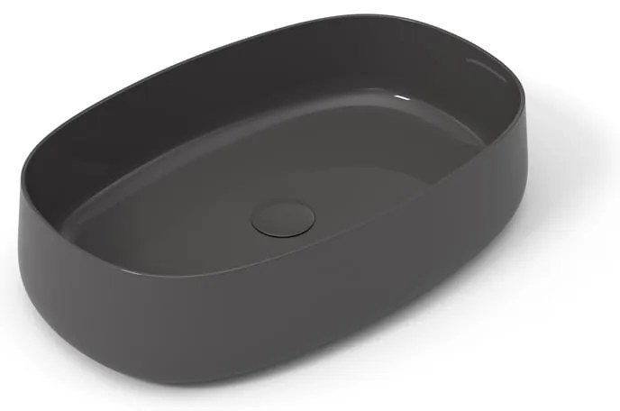 Lavabo da appoggio Wave OLYMPIA CERAMICA ovale in ceramica L 60 x H 14 x P 40 cm grigio lucido piletta non inclusa