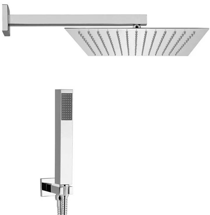 Kit doccia quadrato cromo set doccia + soffione in acciaio 25x25 cm + braccio 40 cm
